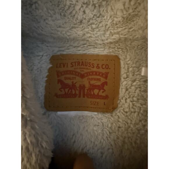 Levi's Denim Sherpa Jacket Blue Premium Popper Trucker Western L - Picture 2 of 2